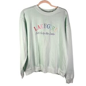 Lake Girl Let's Go To The Lake Embroidered Mint Green Crewneck Sweatshirt M